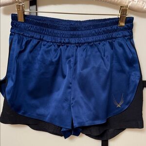 Lucas Hugh London Blue Satin Running Shorts Mesh Liner Size XS Luxury Activewear